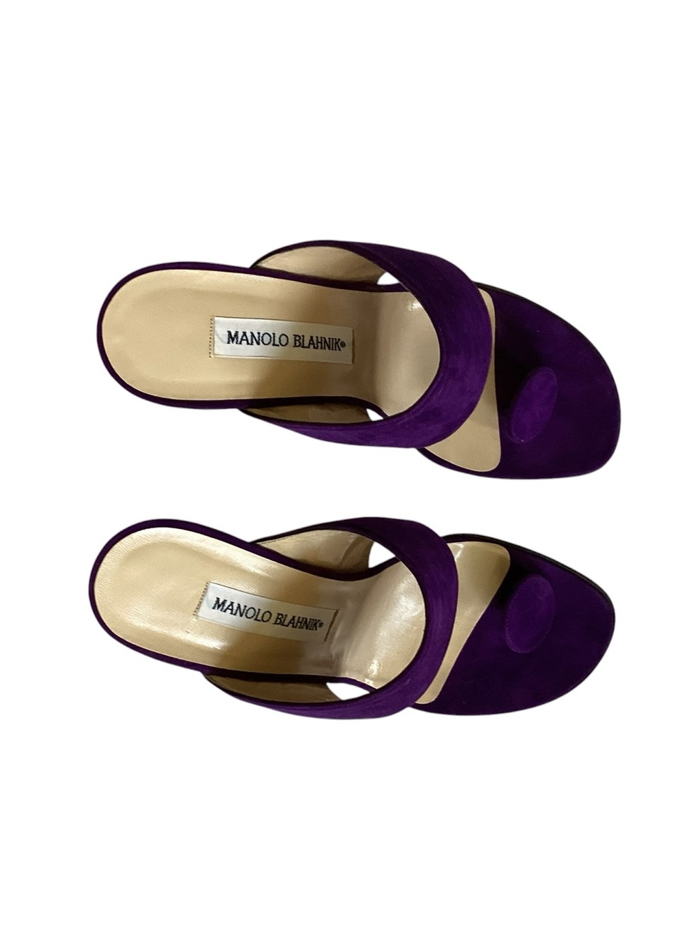 Manolo Blahnik Vintage Leather Purple Suede Open-Toe Mules sz 38 - Picture 3 of 15